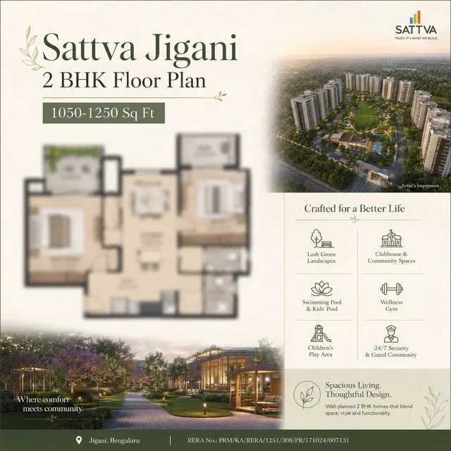 Sattva Jigani 2 BHK Type A floor plan layout